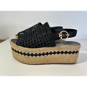 TORY BURCH Leather and Jute PlatformWedge Sandals size 11